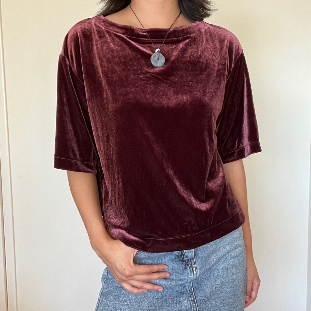 Faux Velvet Quarter Sleeve Top